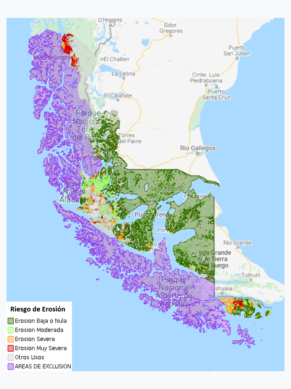 Riesgo de Erosión Actual de la Región de la Región de Magallanes y Antártica Chilena - 2010